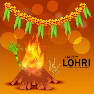 Vektör çizim Festivali punjabi mesaj Lohri ki yüz bin yüz bin vadhaiyan sevinçli arzular Lohri için anlamı ile mutlu Lohri arka plan.