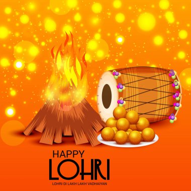 Vektör çizim Festivali punjabi mesaj Lohri ki yüz bin yüz bin vadhaiyan sevinçli arzular Lohri için anlamı ile mutlu Lohri arka plan.