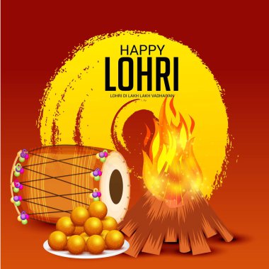 Vektör çizim Festivali punjabi mesaj Lohri ki yüz bin yüz bin vadhaiyan sevinçli arzular Lohri için anlamı ile mutlu Lohri arka plan.