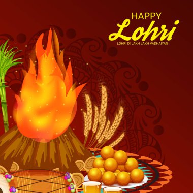 Vektör çizim Festivali punjabi mesaj Lohri ki yüz bin yüz bin vadhaiyan sevinçli arzular Lohri için anlamı ile mutlu Lohri arka plan.