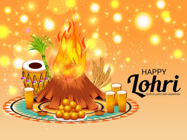 Vektör çizim Festivali punjabi mesaj Lohri ki yüz bin yüz bin vadhaiyan sevinçli arzular Lohri için anlamı ile mutlu Lohri arka plan.