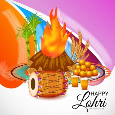 Vektör çizim punjabi mesaj Lohri ki yüz bin yüz bin vadhaiyan sevinçli arzular Lohri için anlam Festivali mutlu Lohri zemin üzerine