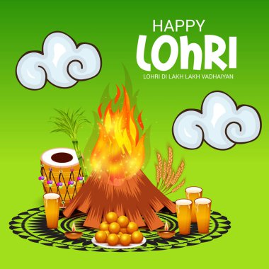 Vektör çizim punjabi mesaj Lohri ki yüz bin yüz bin vadhaiyan sevinçli arzular Lohri için anlam Festivali mutlu Lohri zemin üzerine