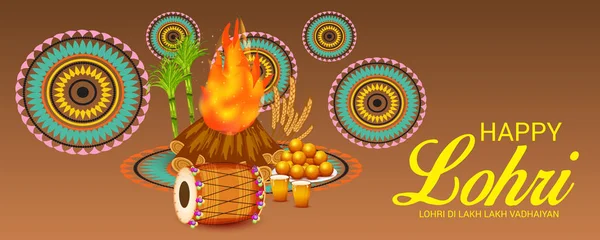 Vector Illustration Festival Happy Lohri Background Happy Wishes Lohri — Stock Vector