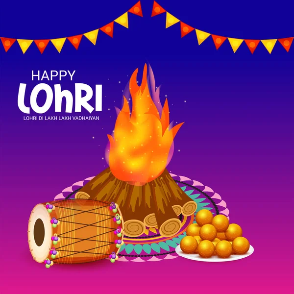 Mutlu mutlu Lohri artalanla Festivali vektör soyut çizim Lohri için dilek.