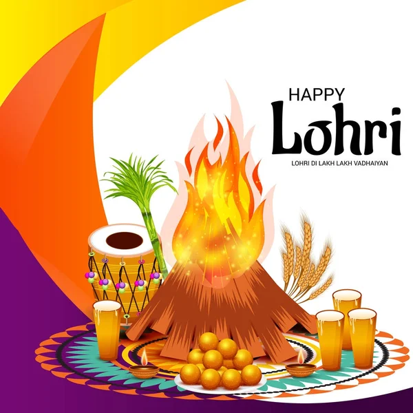 Ilustração Vetorial Festival Fundo Feliz Lohri Com Mensagem Punjabi Lohri —  Vetores de Stock