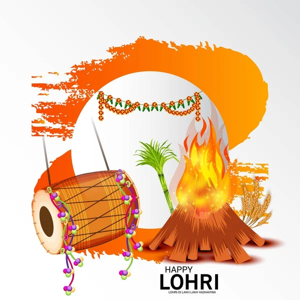 Ilustração Vetorial Festival Fundo Feliz Lohri Com Mensagem Punjabi Lohri —  Vetores de Stock