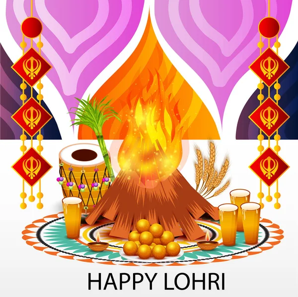 Illustrazione Vettoriale Sul Festival Sfondo Felice Lohri Con Messaggio Punjabi — Vettoriale Stock