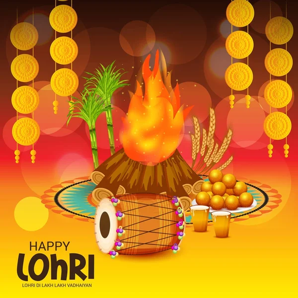 Vektör çizim Festivali punjabi mesaj Lohri ki yüz bin yüz bin vadhaiyan sevinçli arzular Lohri için anlamı ile mutlu Lohri arka plan.