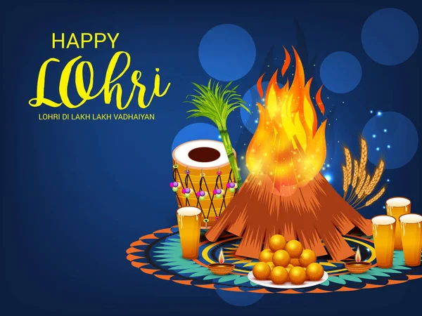 Vector Illustration Festival Happy Lohri Background Punjabi Message Lohri Lakh — Stock Vector