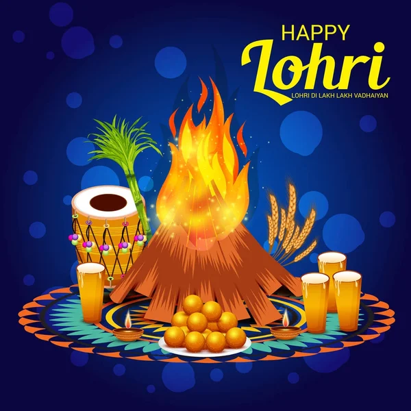 Ilustración Vectorial Festival Fondo Feliz Lohri Con Mensaje Punjabi Lohri — Archivo Imágenes Vectoriales