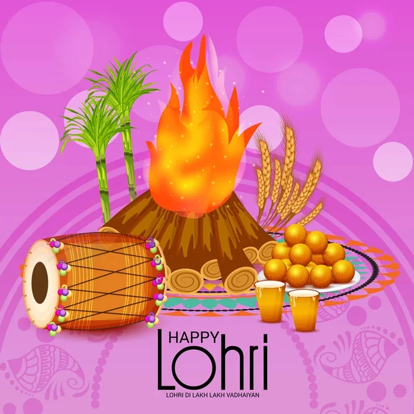 Vectorillustratie Festival Van Happy Lohri Achtergrond Met Punjabi Bericht Lohri — Stockvector