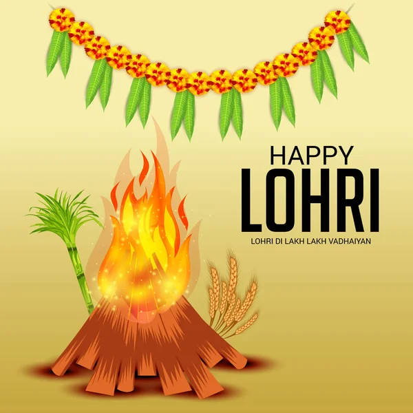 Векторная Иллюстрация Фестивале Счастливый Фон Лохри Панджабским Посланием Lohri Lakh — стоковый вектор