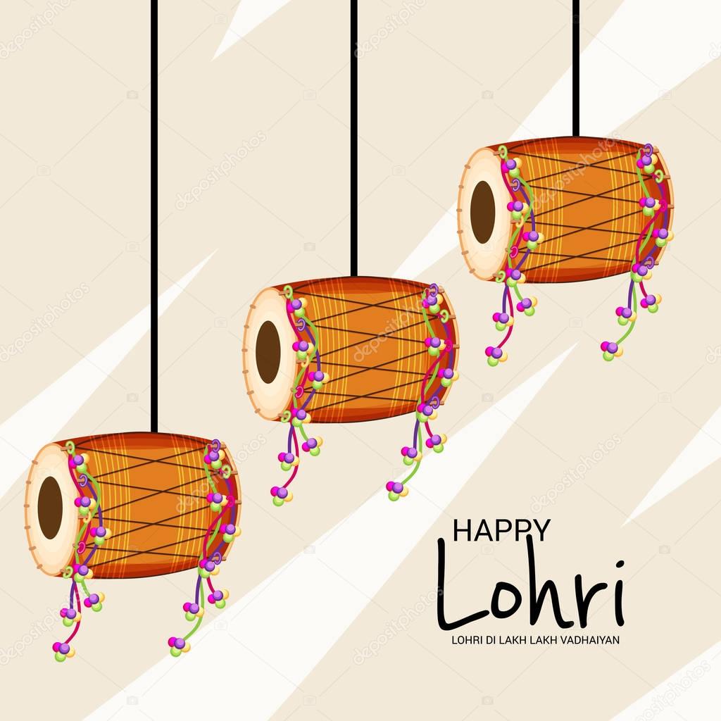 Vector illustration on festival of happy lohri background with Happy wishes for Lohri.