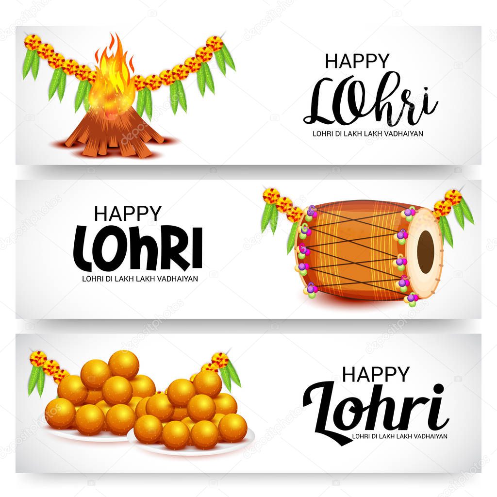 Vector illustration on festival Happy Lohri background with punjabi message Lohri ki lakh lakh vadhaiyan meaning Happy wishes for Lohri
