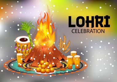 Mutlu mutlu Lohri artalanla Festivali vektör soyut çizim Lohri için dilek.