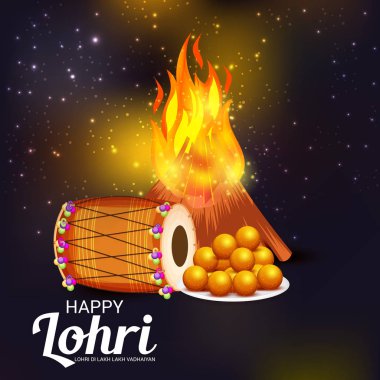 Mutlu mutlu Lohri artalanla Festivali vektör soyut çizim Lohri için dilek.