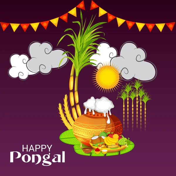 Için Bir Arka Plan Illüstrasyon Kutlamak Mutlu Pongal Festivali — Stok Vektör