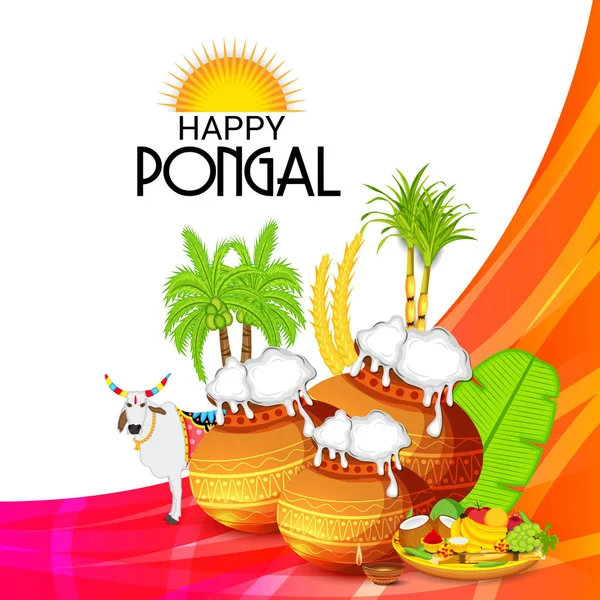 Için Bir Arka Plan Illüstrasyon Kutlamak Mutlu Pongal Festivali — Stok Vektör