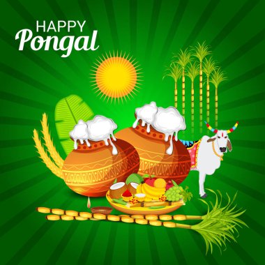 için bir arka plan illüstrasyon kutlamak mutlu Pongal Festivali.