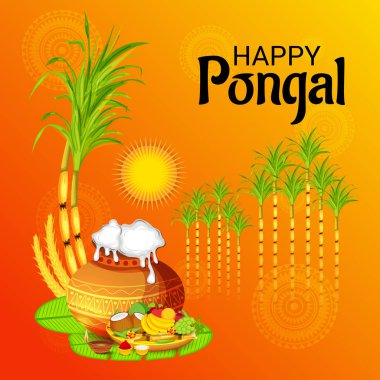 için bir arka plan illüstrasyon kutlamak mutlu Pongal Festivali.