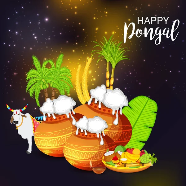 Ilustração Fundo Para Celebrar Festival Happy Pongal — Vetor de Stock