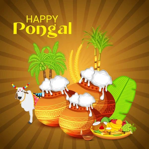 Illustration Vectorielle Fond Pour Célébrer Happy Pongal Festival — Image vectorielle