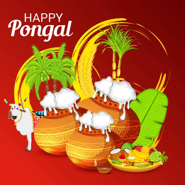 Ilustración Vectorial Fondo Para Celebrar Happy Pongal Festival — Vector de stock