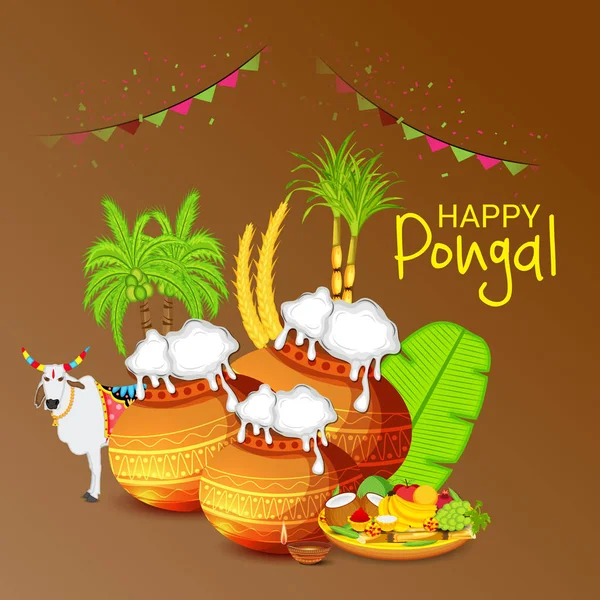 Ilustración Vectorial Fondo Para Celebrar Happy Pongal Festival — Vector de stock