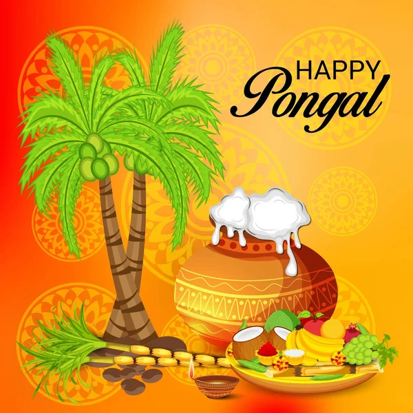 Ilustración Vectorial Fondo Para Celebrar Happy Pongal Festival — Vector de stock