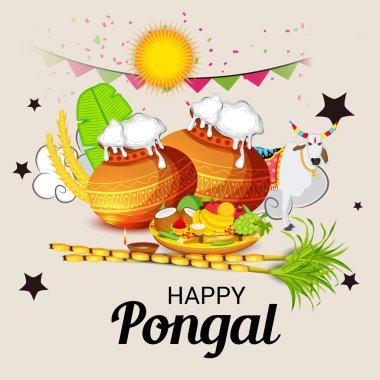 Mutlu Pongal için bir arka plan illüstrasyon.