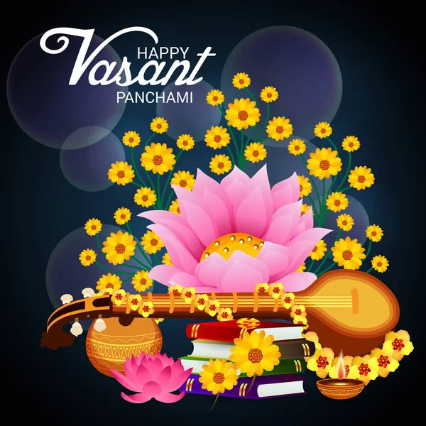 Illustrazione Vettoriale Uno Sfondo Happy Vasant Panchami — Vettoriale Stock