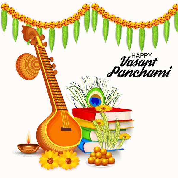Illustrazione Vettoriale Uno Sfondo Happy Vasant Panchami — Vettoriale Stock