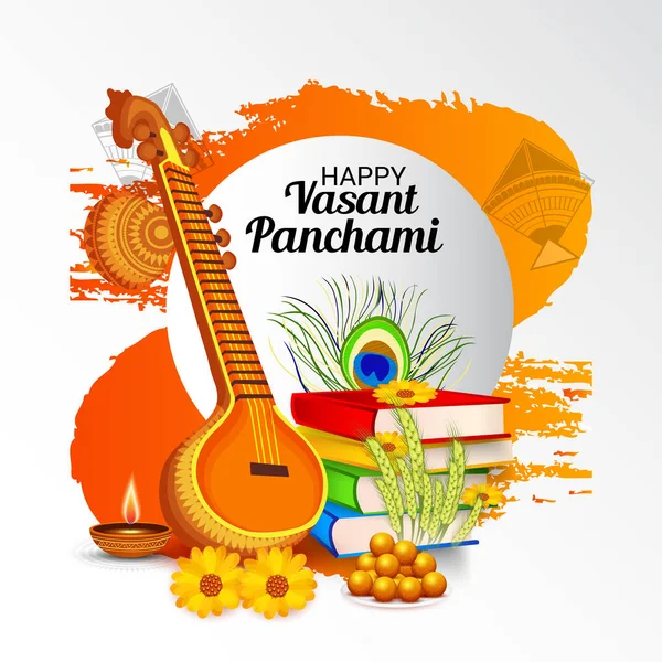 Illustrazione Vettoriale Uno Sfondo Happy Vasant Panchami — Vettoriale Stock