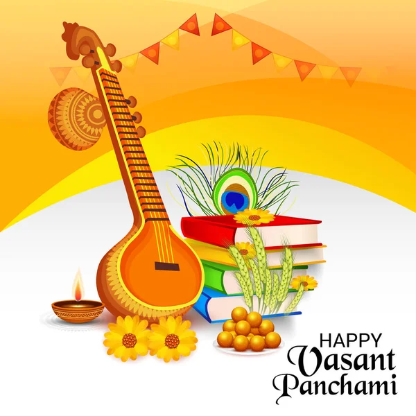 Illustrazione Vettoriale Uno Sfondo Happy Vasant Panchami — Vettoriale Stock