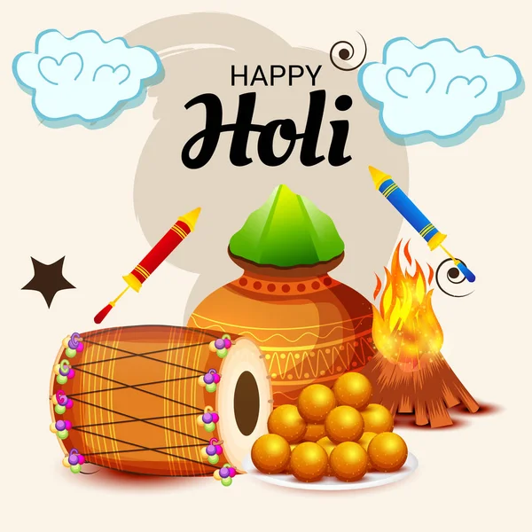 Ilustración Vectorial Fondo Para Happy Holi — Vector de stock