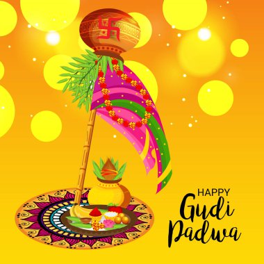 Mutlu Gudi Padwa(Marathi New Year için bir arka plan illüstrasyon).