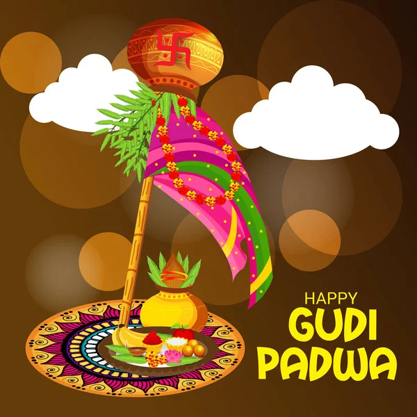Illustratie Van Een Achtergrond Bij Happy Gudi Padwa Marathi New — Stockvector