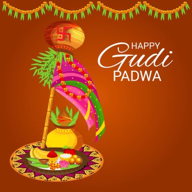 Mutlu Gudi Padwa(Marathi New Year için bir arka plan illüstrasyon).