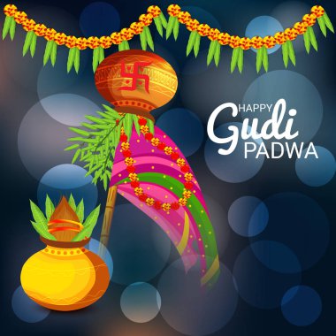 Mutlu Gudi Padwa(Marathi New Year için bir arka plan illüstrasyon).