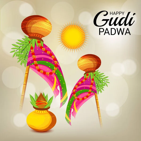 Ilustração Fundo Para Feliz Gudi Padwa Marathi Ano Novo —  Vetores de Stock