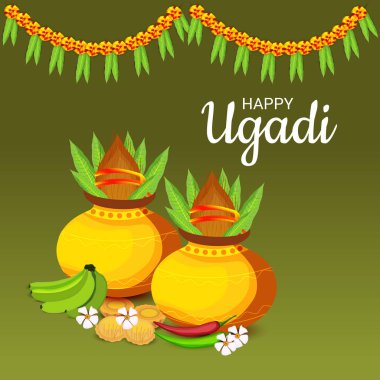 Vector illustration of a Background for Happy Ugadi Hindu New Year. clipart