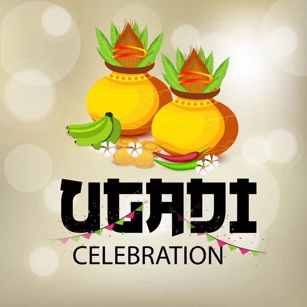 背景のベクトル イラストの幸せ Ugadi ヒンズー教の正月 — ストックベクタ