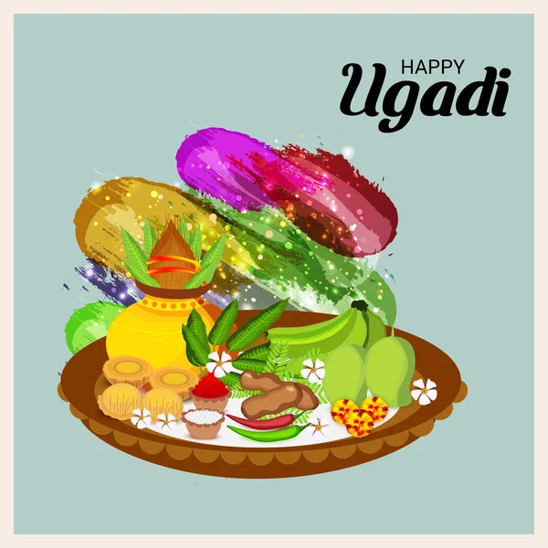 Εικονογράφηση Διάνυσμα Φόντο Για Ευτυχισμένη Ugadi Ινδουιστών Νέο Έτος — Διανυσματικό Αρχείο