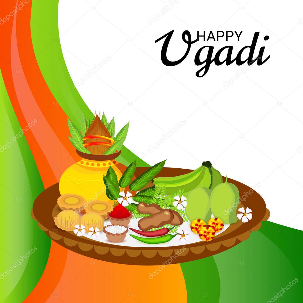 Vector illustration of a Background for Happy Ugadi Hindu New Year.