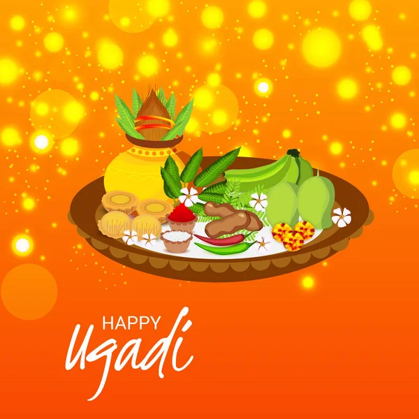 Illustration Vectorielle Fond Pour Nouvel Hindou Heureux Ugadi — Image vectorielle