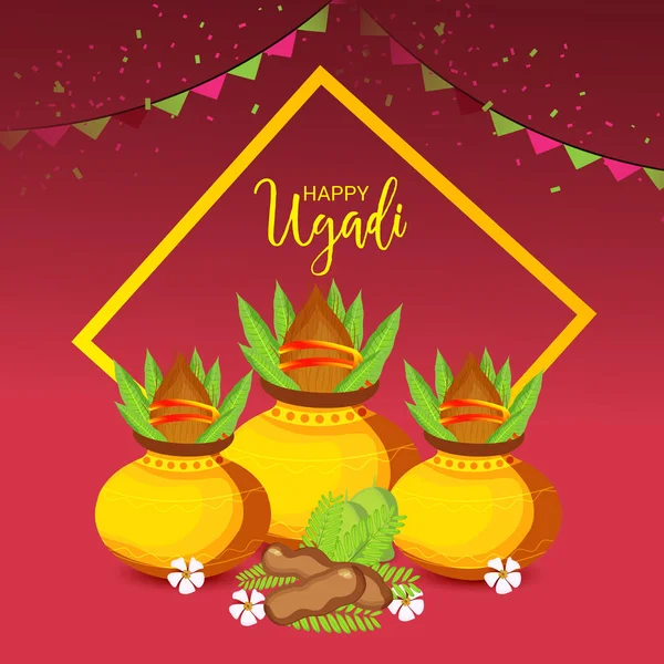 Εικονογράφηση Διάνυσμα Φόντο Για Ευτυχισμένη Ugadi Ινδουιστών Νέο Έτος — Διανυσματικό Αρχείο