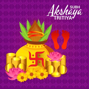 Akshaya Tritiya Kutlama Festivali için Yaratıcı Özgeçmişin Vektör çizimi.