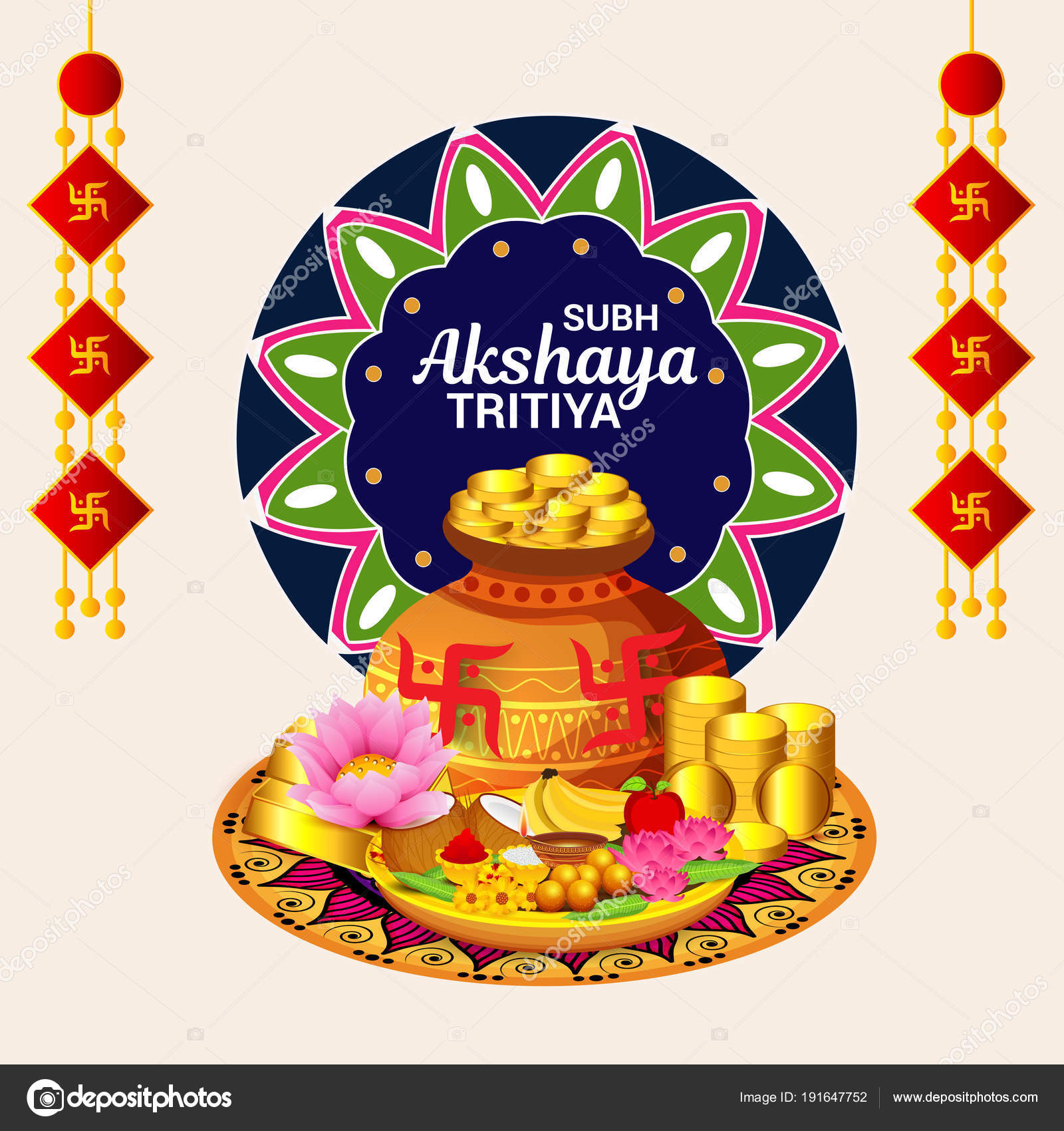 Happy akshaya Tritiya Background with kalash illustration free vector Graphics Pic