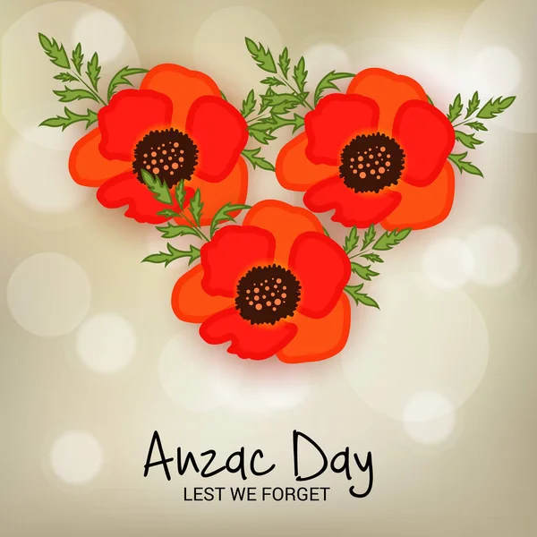 Vector Illustration Background Poppies Text Lest Forget — Stock Vector